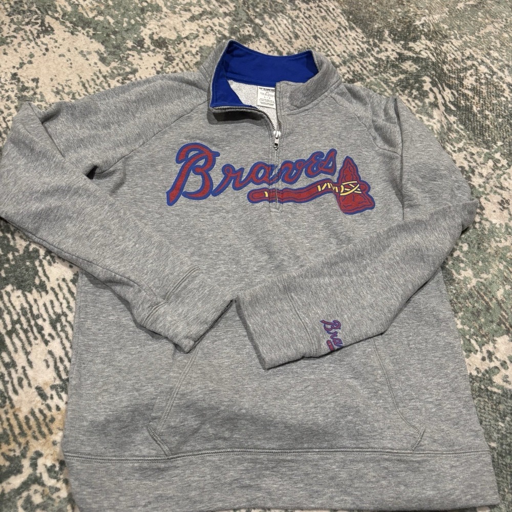 Victoria's Secret Gray Braves 1/4 Zip Sweatshirt with Blue Accents